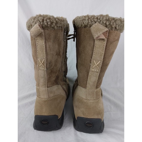 Lands' End Tan Suede Leather Boots Fleece Lining Zip Up Mid Calf Womens Size 7B - Picture 6 of 8